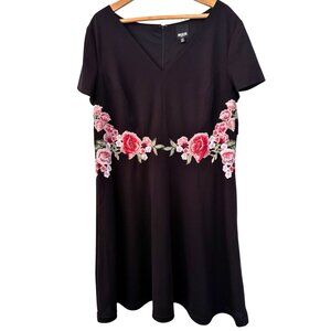 NWT Pink Floral Embroidered Black Dress